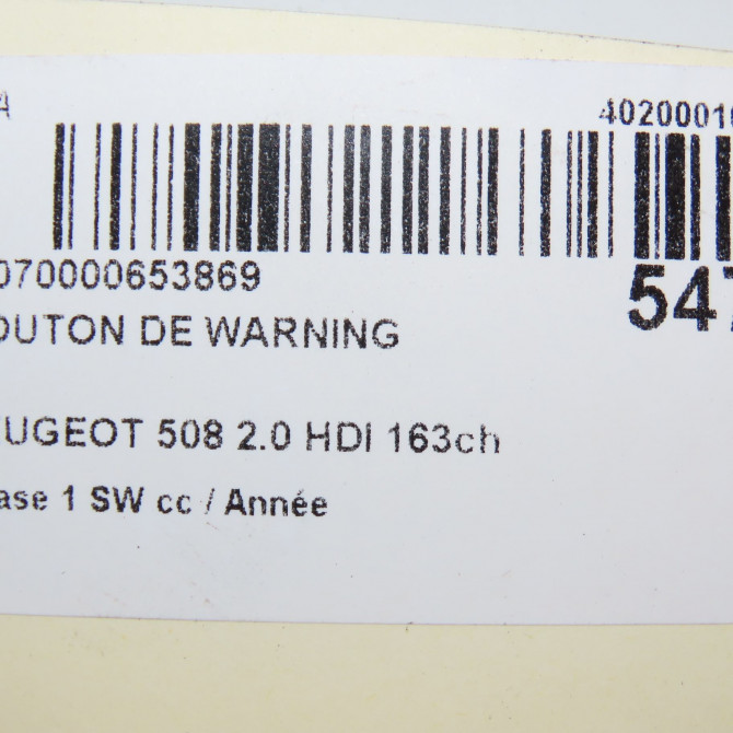 Bouton de warning occasion PEUGEOT 508 Phase 1 04-1995->04-1999 2.0 HDI 163ch 6490KK 6