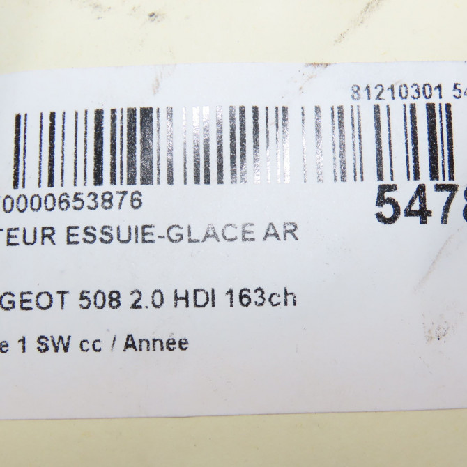 Moteur essuie-glace arrière occasion PEUGEOT 508 Phase 1 04-1995->04-1999 2.0 HDI 163ch 6405RX 6