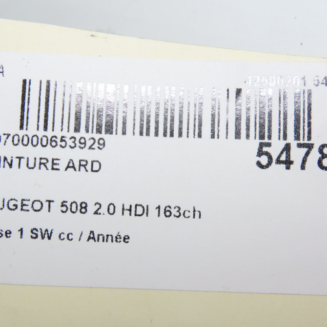 Ceinture arrière droite occasion PEUGEOT 508 Phase 1 04-1995->04-1999 2.0 HDI 163ch 16105794XX 6