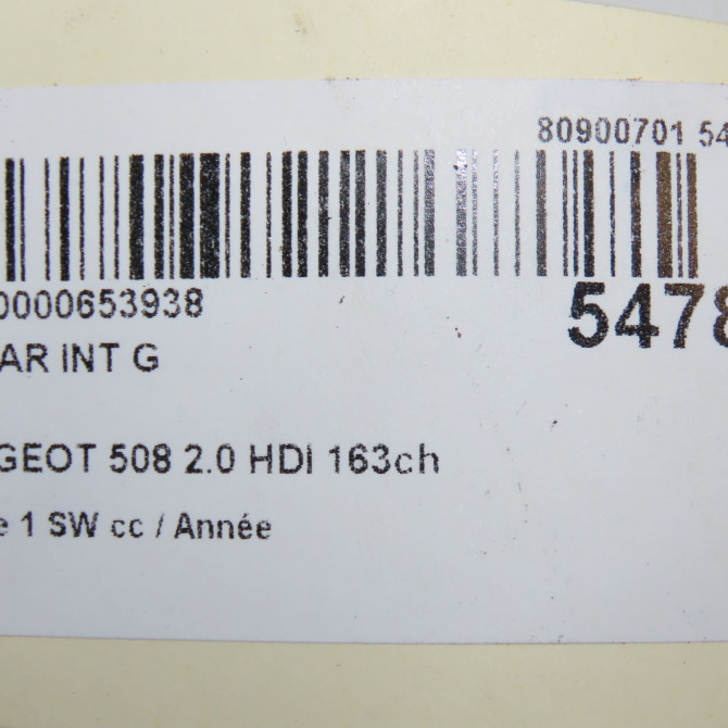 Feu arrière interieur gauche occasion PEUGEOT 508 Phase 1 04-1995->04-1999 2.0 HDI 163ch 6350LZ 6