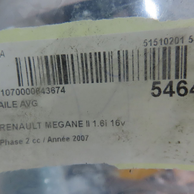 Aile avant gauche occasion RENAULT MEGANE II Phase 2 01-2006->06-2009 1.6i 16v 110ch 7701477186 5