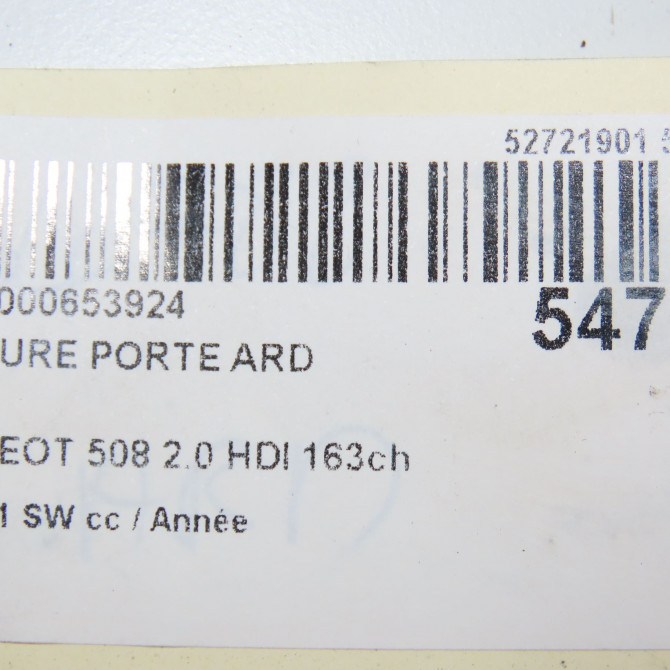 Serrure porte ard occasion PEUGEOT 508 Phase 1 04-1995->04-1999 2.0 HDI 163ch 9819263380 7