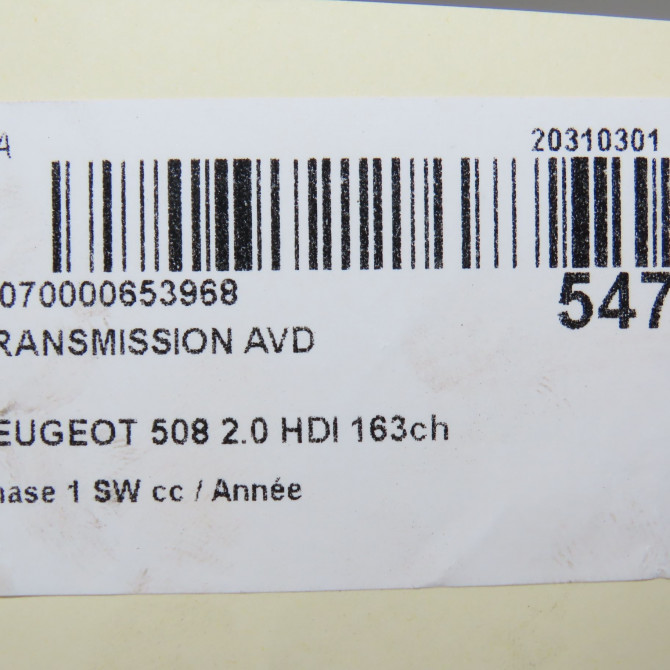 Transmission avant droite occasion PEUGEOT 508 Phase 1 04-1995->04-1999 2.0 HDI 163ch 3273ZE 6