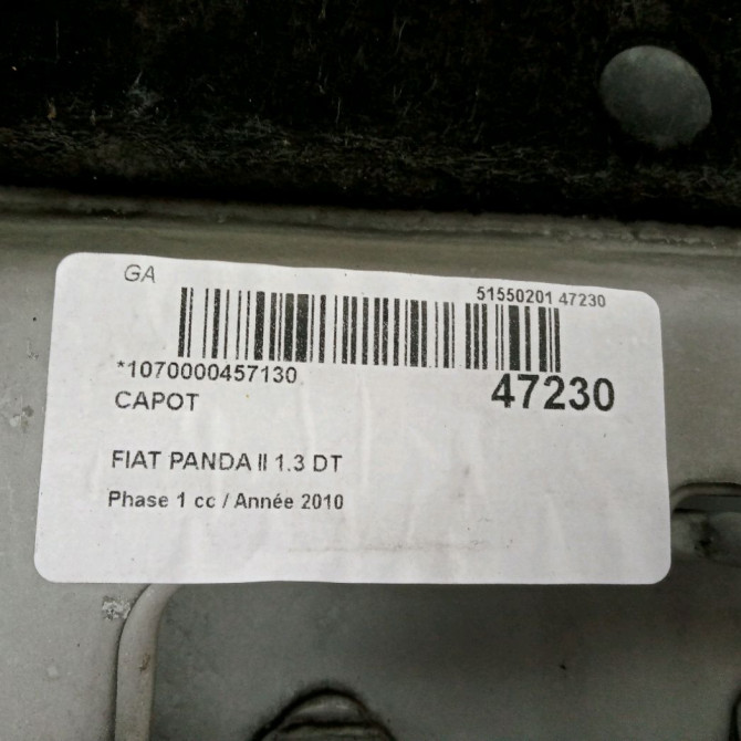 Capot occasion FIAT PANDA II Phase 1 09-2003->12-2012 1.3 DT MULTIJET 16v 70ch 51876323 6