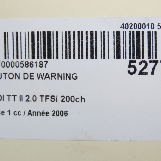 Bouton de warning occasion AUDI TT II Phase 1 09-2006->04-2010 2.0 TFSi 200ch 6