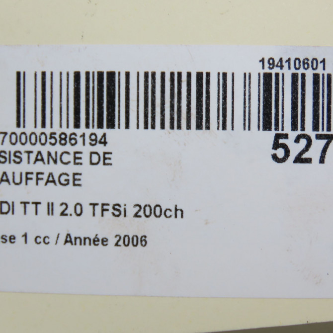 Resistance de chauffage occasion AUDI TT II Phase 1 09-2006->04-2010 2.0 TFSi 200ch 7