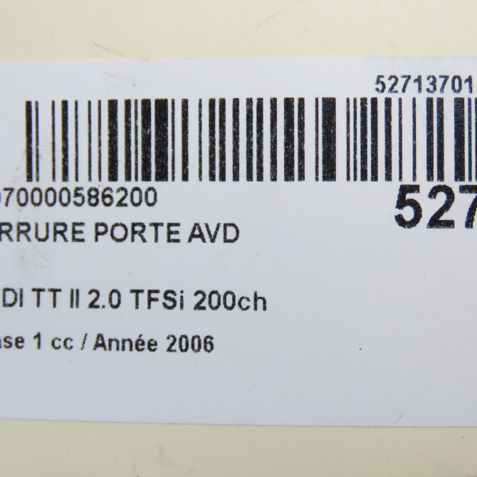 Serrure porte avd occasion AUDI TT II Phase 1 09-2006->04-2010 2.0 TFSi 200ch 8J1837015A 6