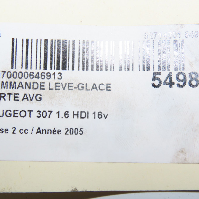 Commande lève-glace porte avant gauche occasion PEUGEOT 307 Phase 2 06-2005->03-2008 1.6 HDI 16v 90ch 6554E4 6