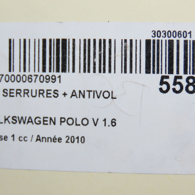 Kit serrures + antivol occasion VOLKSWAGEN POLO V POLO V Phase 1 2009-09-01->2014-05-31 1.6 TDI 90 5
