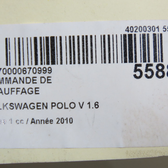 Commande de chauffage occasion VOLKSWAGEN POLO V POLO V Phase 1 2009-09-01->2014-05-31 1.6 TDI 90 6R0907044BWZU 6