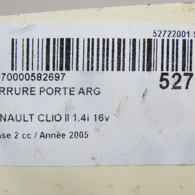 Serrure porte arg occasion RENAULT CLIO II Phase 2 06-2001->07-2006 1.4i 16v 8200350436 5