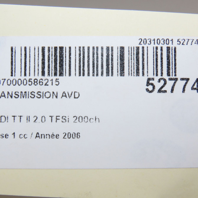 Transmission avant droite occasion AUDI TT II Phase 1 09-2006->04-2010 2.0 TFSi 200ch 3Q0407272AB 5