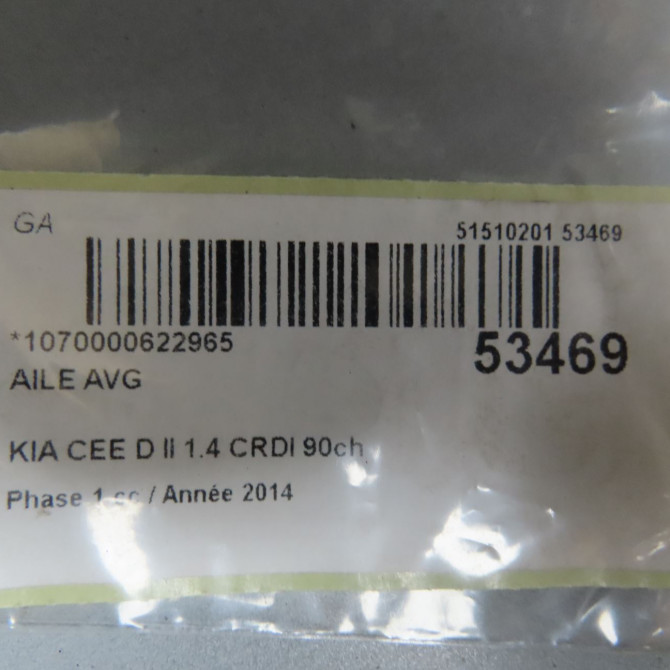 Aile avant gauche occasion KIA CEE D II Phase 1 09-2012->... 1.4 CRDI 90ch 66311A2030 5