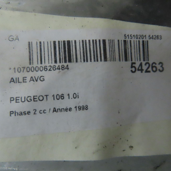 Aile avant gauche occasion PEUGEOT 106 Phase 2 04-1996->09-2003 1.0i 7840G9 4