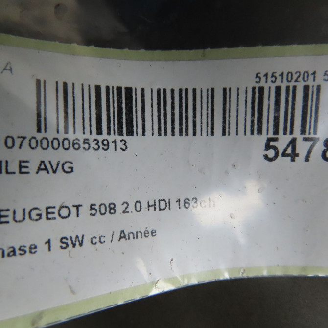 Aile avant gauche occasion PEUGEOT 508 Phase 1 04-1995->04-1999 2.0 HDI 163ch 7840CA 6