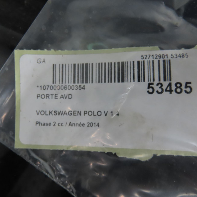 Porte avant droite occasion VOLKSWAGEN POLO V Phase 2 02-2014->... 1.4 TDI 90ch 6R3831056J 5