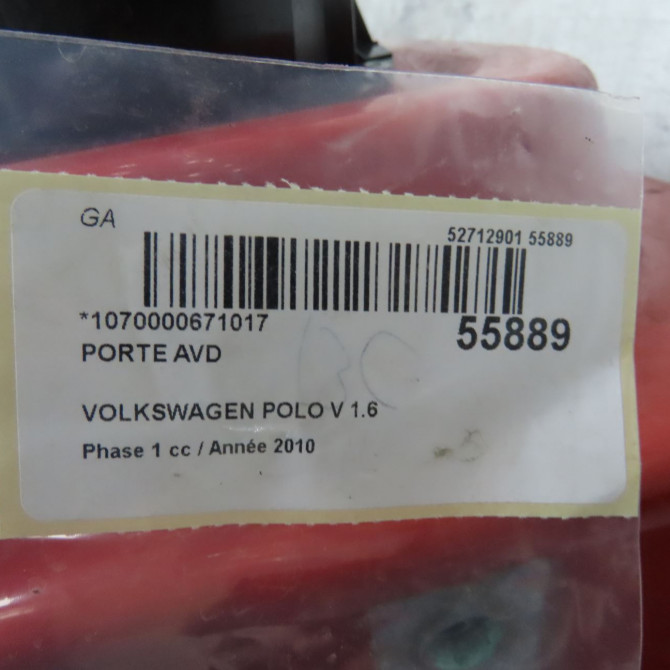 Porte avant droite occasion VOLKSWAGEN POLO V POLO V Phase 1 2009-09-01->2014-05-31 1.6 TDI 90 6R3831056J 5