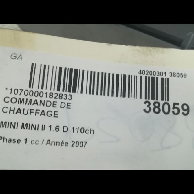 Commande de chauffage occasion MINI MINI II Phase 1 09-2006->12-2010 1.6 D 110ch 64113455300 3