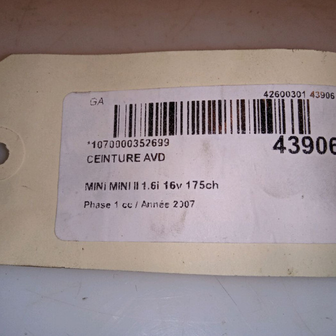 Ceinture avant droite occasion MINI MINI II Phase 1 09-2006->12-2010 1.6i 16v 175ch COOPER S 72112751226 4