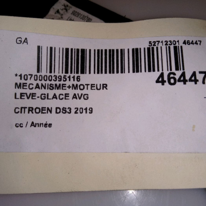 Mecanisme+moteur leve-glace avg occasion CITROEN DS3 9828130780 5