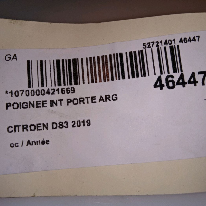 Poignee int porte arg occasion CITROEN DS3 98201553VV 4