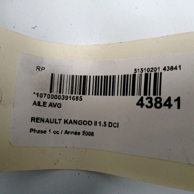 Aile avant gauche occasion RENAULT KANGOO II Phase 1 01-2008->03-2013 1.5 DCI 105ch 631011587R 3