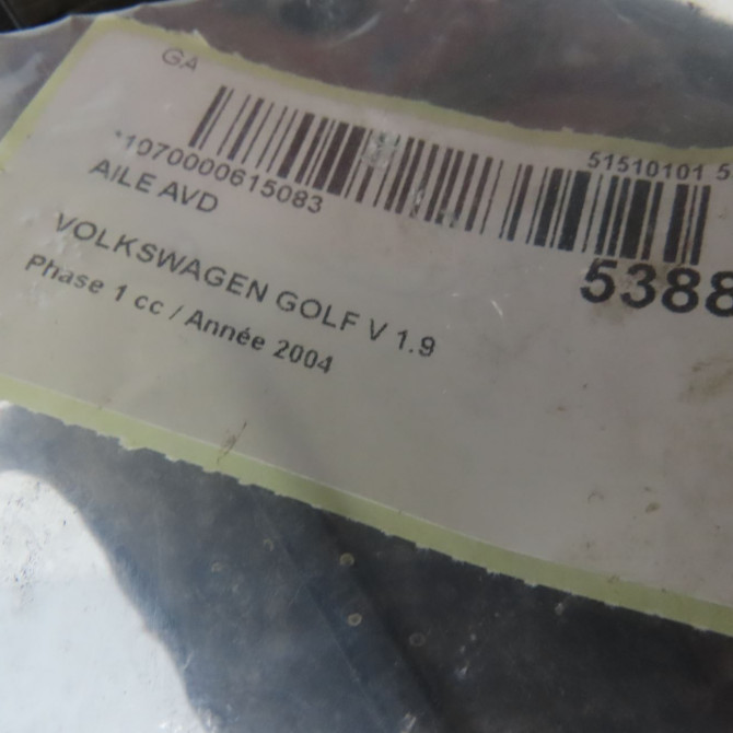 Aile avant droite occasion VOLKSWAGEN GOLF V Phase 1 11-2003->10-2008 1.9 TDI 105ch 1K6821022A 5