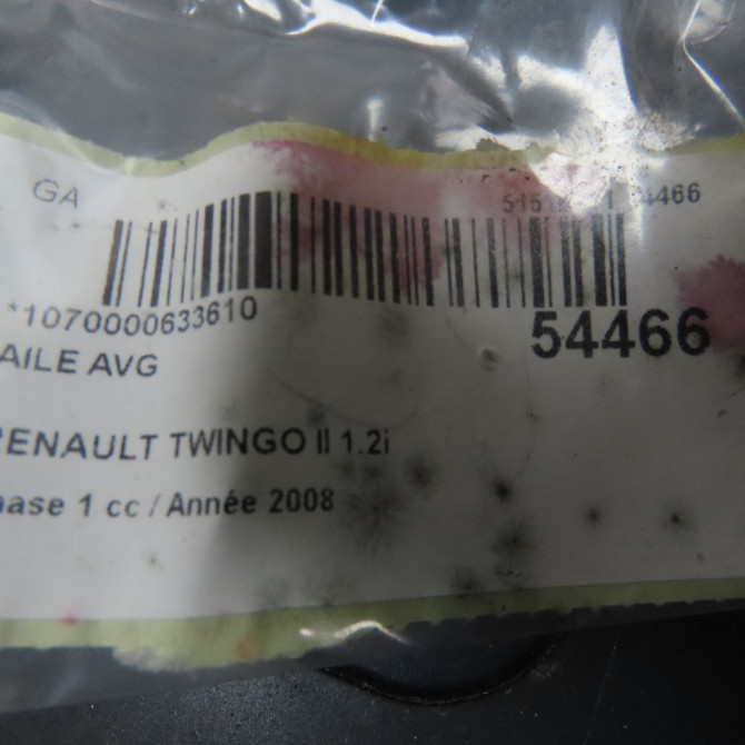 Aile avant gauche occasion RENAULT TWINGO II Phase 1 06-2007->11-2011 1.2i 60ch 631017356R 6