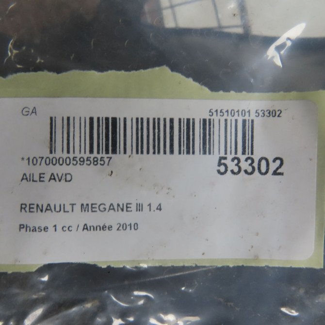 Aile avant droite occasion RENAULT MEGANE III Phase 1 11-2008->01-2012 1.4 TCE 16v 130ch 631005149R 5