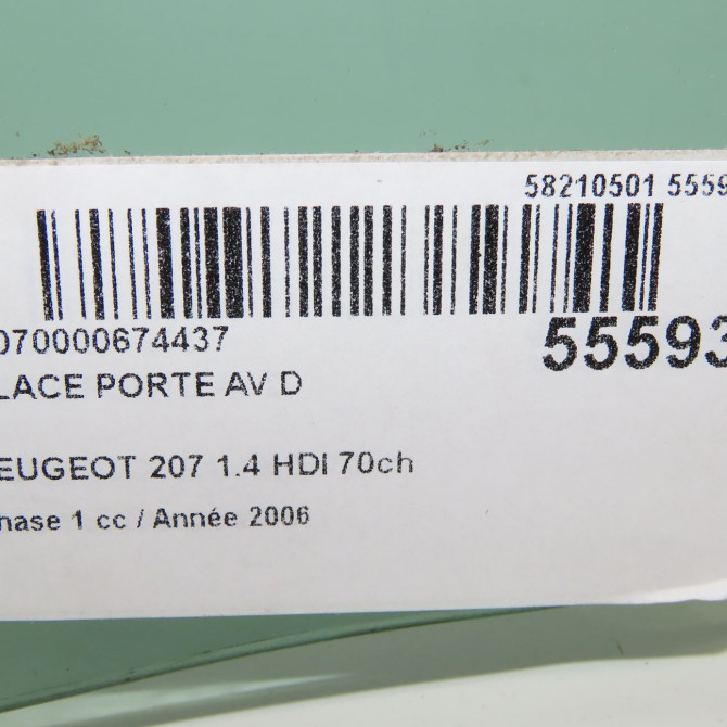 Glace porte av d occasion PEUGEOT 207 Phase 1 04-2006->06-2013 1.4 HDI 70ch 9202H3 3