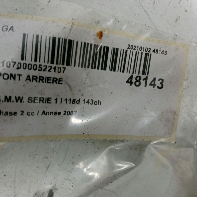 Pont arriere occasion B.M.W. SERIE 1 I Phase 2 01-2007->07-2011 118d 143ch 33107566170 4