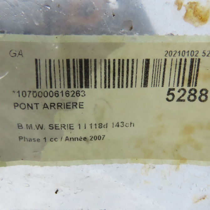 Pont arriere occasion B.M.W. SERIE 1 I Phase 1 01-2007->07-2011 118d 143ch 33107566170 5