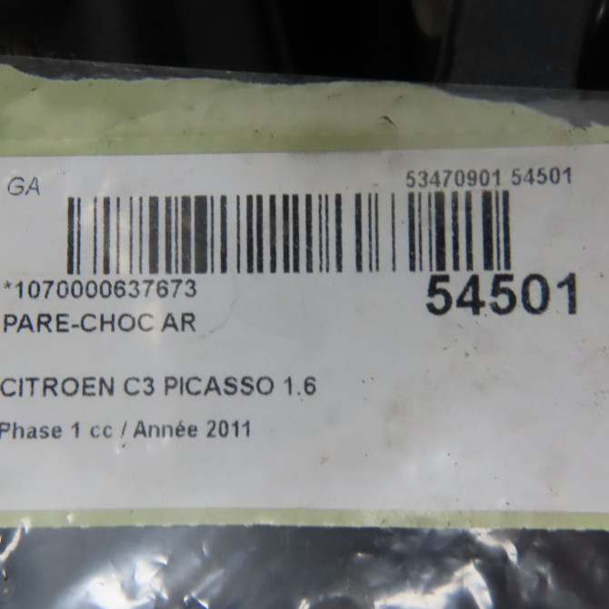 Pare-choc arrière occasion CITROEN C3 PICASSO Phase 1 02-2009->08-2012 1.6 HDi 90ch 6
