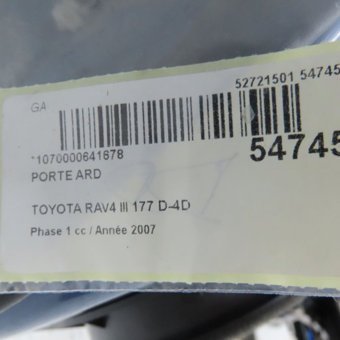 Porte arrière droite occasion TOYOTA RAV4 III Phase 1 02-2006->11-2009 177 D-4D 6700342131 5