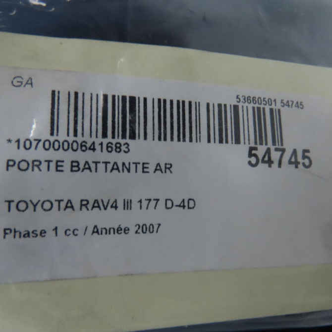 Porte battante arrière occasion TOYOTA RAV4 III Phase 1 02-2006->11-2009 177 D-4D 6700542351 4
