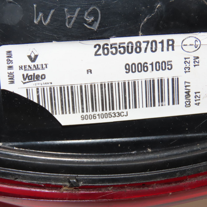 Feu arrière droit occasion RENAULT KADJAR Phase 1 06-2015->... 1.2 TCE 130ch 265508701R 4