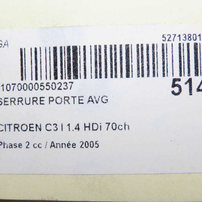 Serrure porte avg occasion CITROEN C3 I Phase 2 10-2005->12-2010 1.4 HDi 70ch 9135N0 8