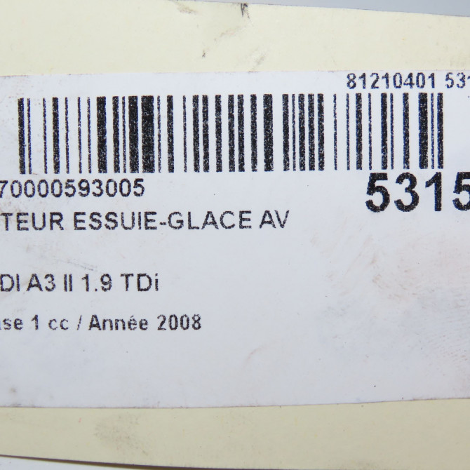 Moteur essuie-glace avant occasion AUDI A3 II Phase 1 06-2003->06-2008 1.9 TDi 8P1955119F 8