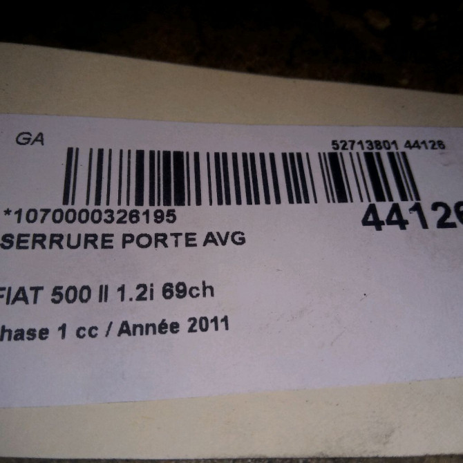 Serrure porte avg occasion FIAT 500 II 500 II Phase 1 2007-07-01->2016-03-31 1.2i 69ch 52191863 3
