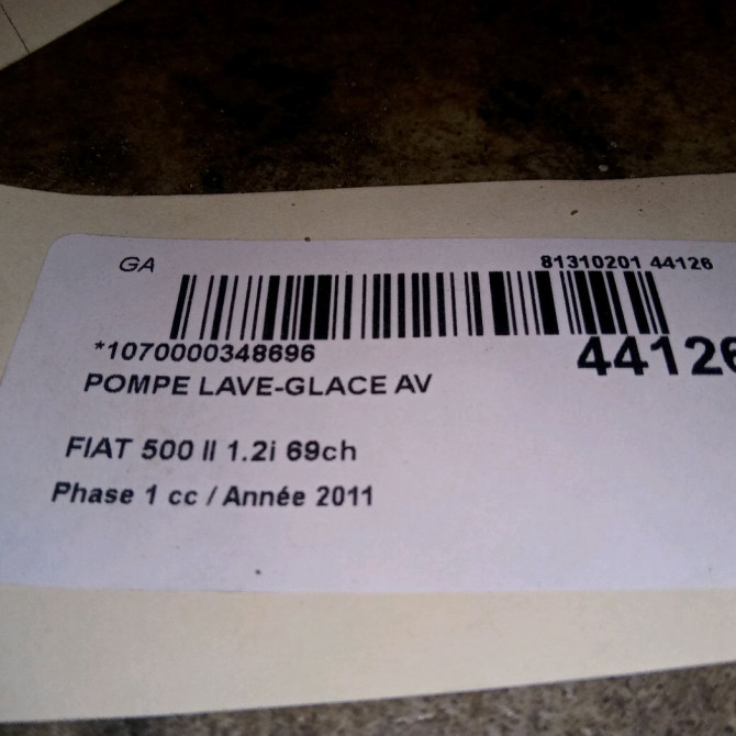 Pompe lave-glace avant occasion FIAT 500 II 500 II Phase 1 2007-07-01->2016-03-31 1.2i 69ch 71740942 3