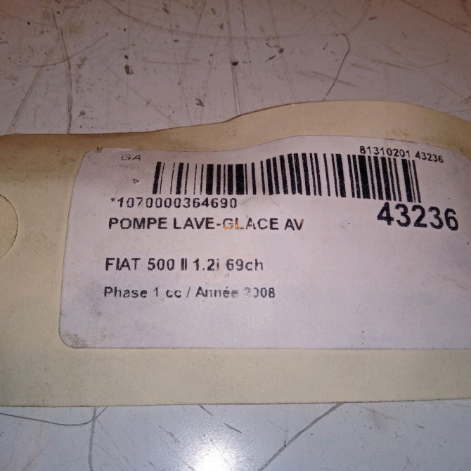 Pompe lave-glace avant occasion FIAT 500 II 500 II Phase 1 2007-07-01->2016-03-31 1.2i 69ch 71740942 3