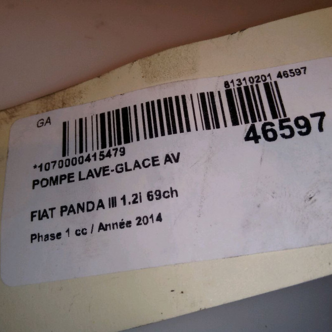 Pompe lave-glace avant occasion FIAT PANDA III Phase 1 01-2012->... 1.2i 69ch 71740942 5