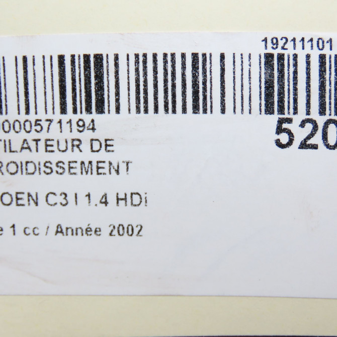 Ventilateur de refroidissement occasion CITROEN C3 I Phase 1 04-2002->10-2005 1.4 HDi 1253H3 5