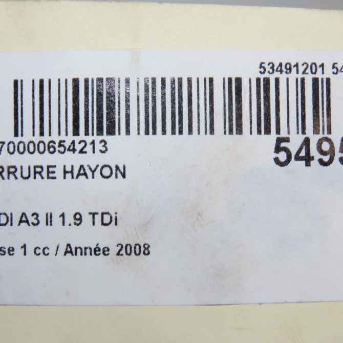Serrure hayon occasion AUDI A3 II Phase 1 06-2003->06-2008 1.9 TDi 8P3827505 5