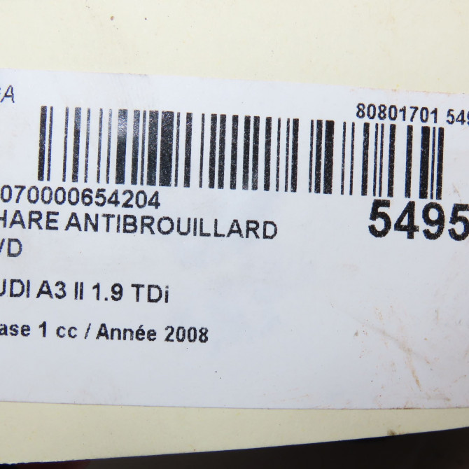 Phare antibrouillard avant droit occasion AUDI A3 II Phase 1 06-2003->06-2008 1.9 TDi 8P0941700A 5