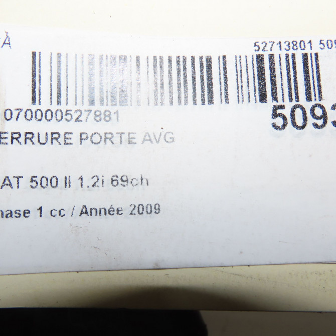 Serrure porte avg occasion FIAT 500 II 500 II Phase 1 2007-07-01->2016-03-31 1.2i 69ch 52191863 5