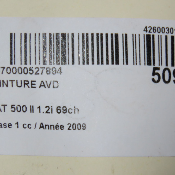 Ceinture avant droite occasion FIAT 500 II 500 II Phase 1 2007-07-01->2016-03-31 1.2i 69ch 735465401 7