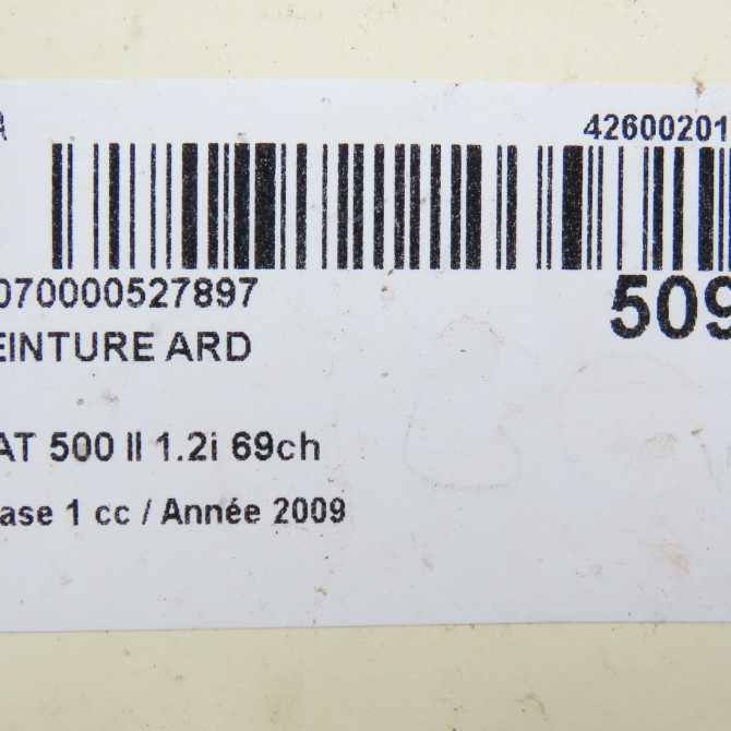 Ceinture arrière droite occasion FIAT 500 II 500 II Phase 1 2007-07-01->2016-03-31 1.2i 69ch 735492576 6