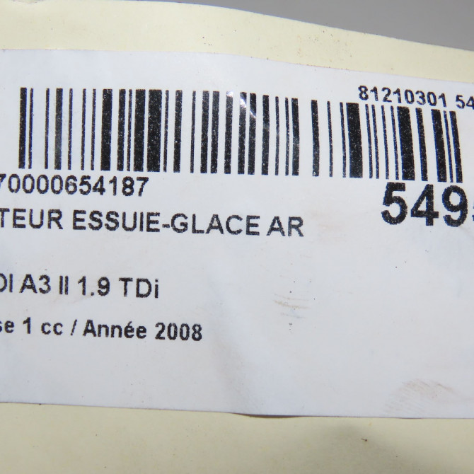 Moteur essuie-glace arrière occasion AUDI A3 II Phase 1 06-2003->06-2008 1.9 TDi 8R0955711C 6