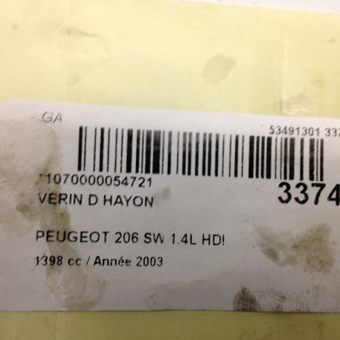 Verin droit hayon occasion PEUGEOT 206 Phase 1 09-1998->03-2009 1.4 HDI 70ch 8731G5 3